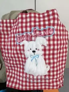 赤白チェック ランドセルカバー 犬刺繍