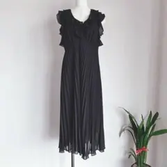 Qハート　シフォンワンピース　 フリル　プリーツ　フレンチスリーブ　美品