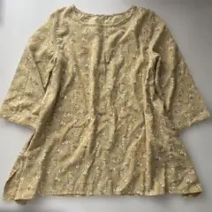 花柄　イエロー　七分袖チュニック　ブラウス　Mサイズ
