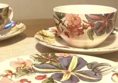 Gien ジアンクレマチスカップ＆ソーサー＋ケーキ皿 Clematis