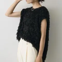 シャギーフレンチスリーブトップス　ブラック　 frene