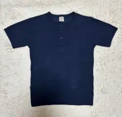 【AVIREX ヘンリーネックTシャツ／ワッフル生地／ダークネイビー／Lサイズ】