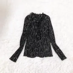 美品　セシオセラ　日本製　ブラウス　透け感　フリル　アコーディオンプリーツ　黒M