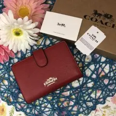 COACH 二つ折財布 レッド シンプル