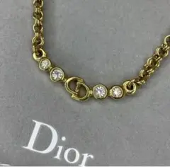 極美品 Dior クリスチャンディオール CD ロゴ ストーン ネックレス