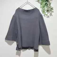 【トランク】グレー 五分袖ニット　ハイネック　ゆったり　フリーサイズ　シンプル