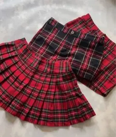 赤と黒のチェック柄スカートとショートパンツセット