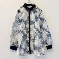 アキアカネ Akiakane ブラウス 花柄 シースルー 長袖 ネイビー 2
