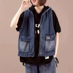 デニム デニムベスト ゆったり 着やせ 体型カバー ノースリーブ 重ね着 通勤