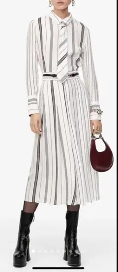 ZARA❣ボータイストライプワンピースSサイズ