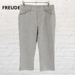 FREUDE♡クロップドパンツ ストライプパンツ グレー M ストレッチ有 古着
