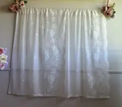 のれん　花模様 ホワイトレースカーテン　縦103cm×横134cm