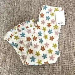 新品未使用pairmanon【リブコットン100】リブ素材 裾フリルフレアパンツ