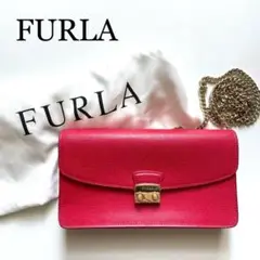 【極美品】FURLA 希少カラー ショルダーバッグ ピンク×ゴールド
