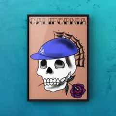 ★A4フレーム付き★オリジナル アートポスター SKULL タトゥー スカル