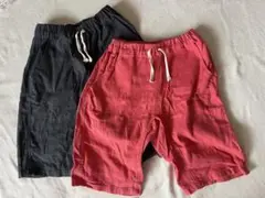 リネン風ハーフパンツ 2点セット グレー・赤
