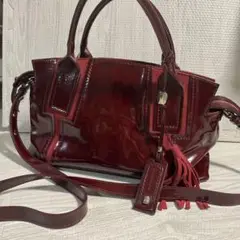 美品　フランチェスコ ビアジア　エナメルハンドバッグ　ボルドー　スエード