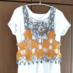 【ハンドメイド】フラワーモチーフ編み ビスチェ キャミソール ベスト