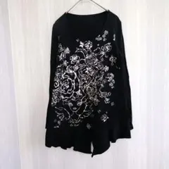 NERO トップス カットソー チュニック ロング丈 長袖 花柄 ブラック M