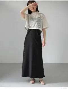 シアートップス　ジャガード　ショート　シースルー　白
