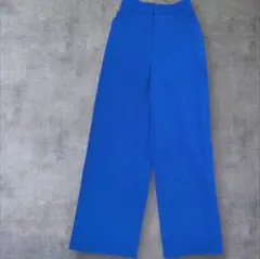 青 ワイドパンツ ゴムウエスト