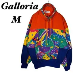 昭和レトロ【Galloria】ハーフジップ パーカー 裏起毛 スノボ柄