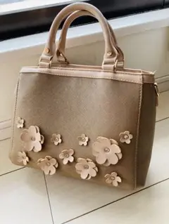 花モチーフ ベージュ ハンドバッグ★美品
