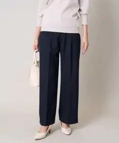 アーヴェヴェ　スカルノテックス　ストレート　ワイドパンツ　M　ネイビー