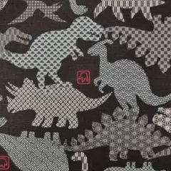 [no.3769]在庫少☆セール☆和調☆恐竜柄 ブラック ドビー 生地＊