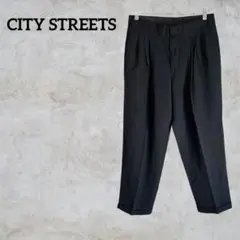 美品✨CITY STREETS スラックス ワイドパンツ タック入り ブラック