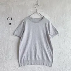 ジーユー| 美品・半袖ニット【M】クルーネック オフィスカジュアル 春夏 グレー