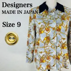 Designers デザイナーズ スカーフ柄 肩パッド入り長袖シャツ サイズ9