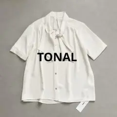 新品　トーナル　サテンボウタイ半袖ブラウス　ホワイト