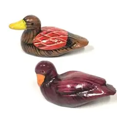■小さな置物■鴨・カモ　2個セット■木製・インテリア・duck・小物・鳥・野鳥