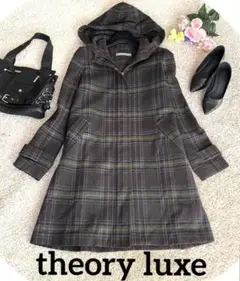 theory luxe セオリーリュクス 膝丈コート フード付き チェック柄