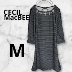 【新品未使用❗️】セシルマクビー　ネイビー ボーダー柄 七分袖 ミニワンピース　M