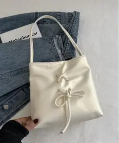 ホワイト　リボン　ショルダー　トートバッグ　NUGU 　白 DHOLIC