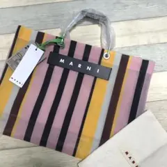 MARNI マルニフラワーカフェ ストライプバッグ トートバッグ ローズソルベ