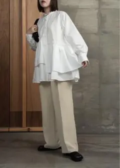 asymmetry gather flare blouse