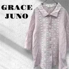 0876 グレースジュノ 刺繍入り五分袖シャツ スリット 花 コスギ 透かし 綿