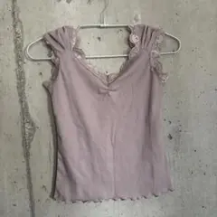 薄紫 フリル付きタンクトップ M