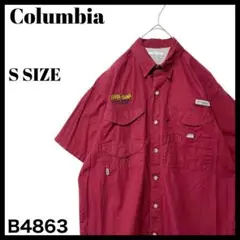 古着 コロンビア PFG 企業系 刺繡 半袖シャツ ワークシャツ ボルドー S