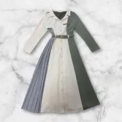 極美品！redyazel 配色プリーツサイドベルトワンピース