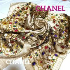 ■CHANELシャネル■宝石柄シルク大判スカーフ★ピンクベージュ■