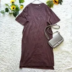 【グローバルワーク】【M】Tシャツワンピース ブラウン 綿100% カジュアル