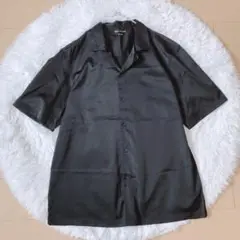 ZARA ザラ⭕️美品　半袖シャツ　サテン風　黒無地　とろみ　レギュラー　XL