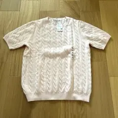 新品　ケーブルクルーネックセーター　半袖　XL ピンク