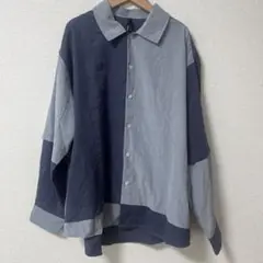 HALHAM 長袖シャツ　バイカラー　ネイビー　グレー　メンズ　L ポリシャツ