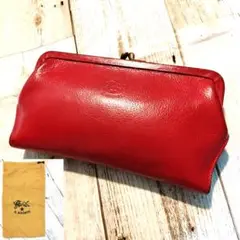 【IL BISONTE がま口 長財布】ロングウォレット 赤 レッド シボ革