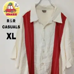 USA古着 R＆R CASUALS　半袖ボタンシャツXL　クリーム色レッド